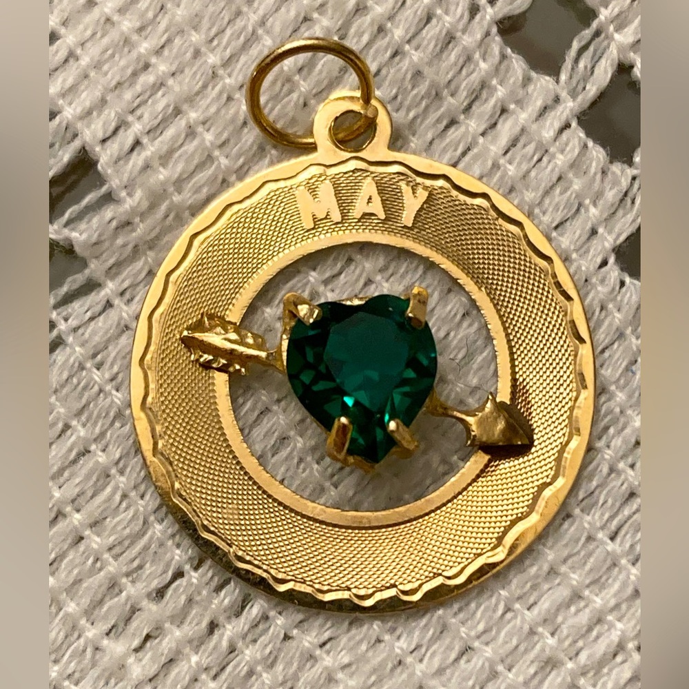 Vintage gold filled/stamped Fine Emerald Cubic Zirconia May pendant